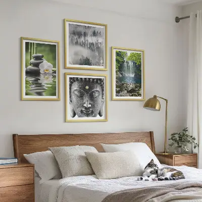 Wall art set featuring nature stones water and Buddha