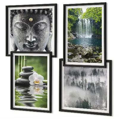 Wall art set featuring nature stones water and Buddha