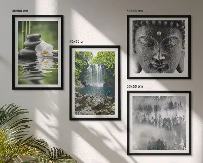Wall art set featuring nature stones water and Buddha
