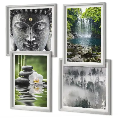 Wall art set featuring nature stones water and Buddha
