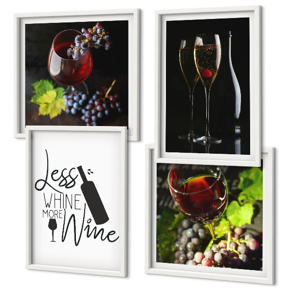Set of 4 wall art pieces Glasses of wine with grapes and inscription