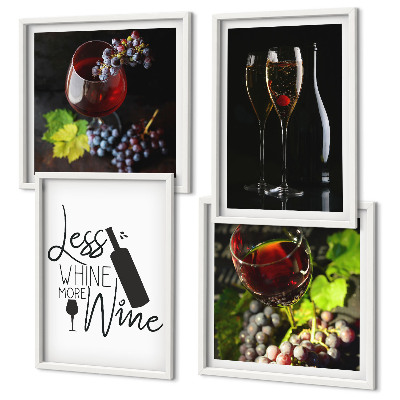 Set of 4 wall art pieces Glasses of wine with grapes and inscription
