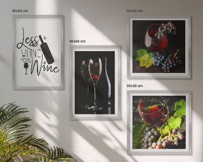 Set of 4 wall art pieces Glasses of wine with grapes and inscription