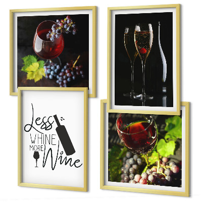 Set of 4 wall art pieces Glasses of wine with grapes and inscription