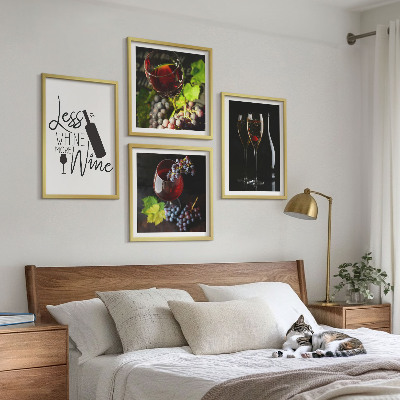 Set of 4 wall art pieces Glasses of wine with grapes and inscription