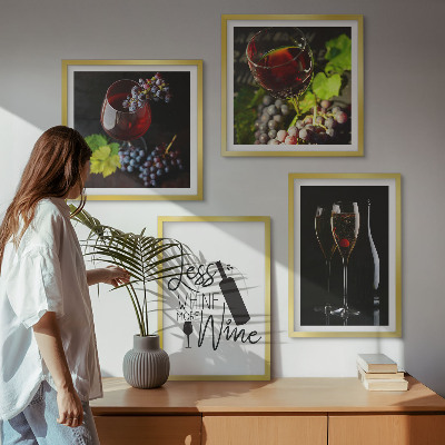 Set of 4 wall art pieces Glasses of wine with grapes and inscription