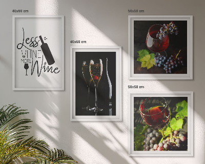 Set of 4 wall art pieces Glasses of wine with grapes and inscription