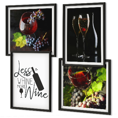 Set of 4 wall art pieces Glasses of wine with grapes and inscription