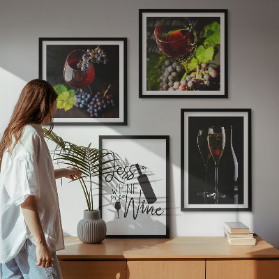 Set of 4 wall art pieces Glasses of wine with grapes and inscription