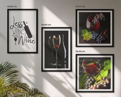 Set of 4 wall art pieces Glasses of wine with grapes and inscription