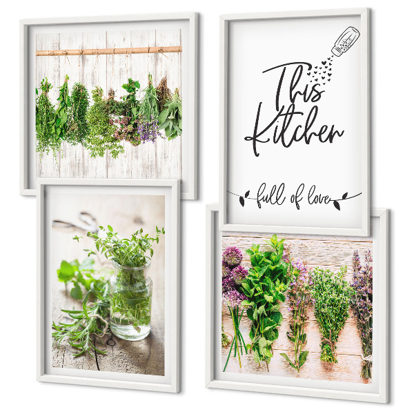Wall art set Dried herbs kitchen theme