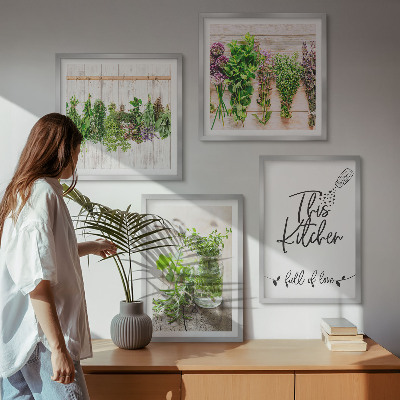 Wall art set Dried herbs kitchen theme