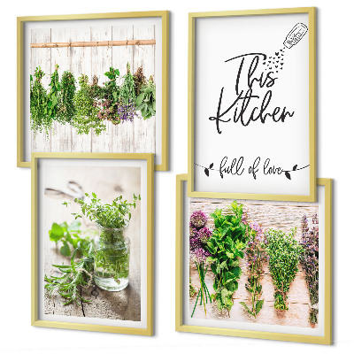 Wall art set Dried herbs kitchen theme