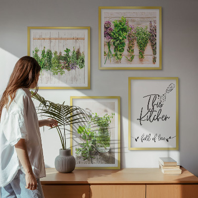 Wall art set Dried herbs kitchen theme
