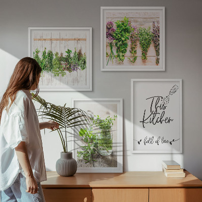 Wall art set Dried herbs kitchen theme