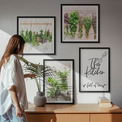 Wall art set Dried herbs kitchen theme