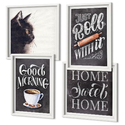 Set of 4 wall art pieces Home kitchen themes cat
