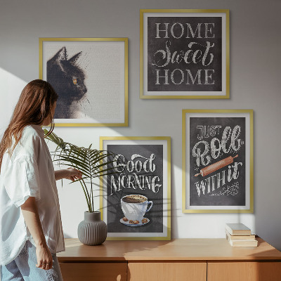 Set of 4 wall art pieces Home kitchen themes cat