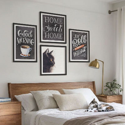Set of 4 wall art pieces Home kitchen themes cat