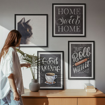 Set of 4 wall art pieces Home kitchen themes cat
