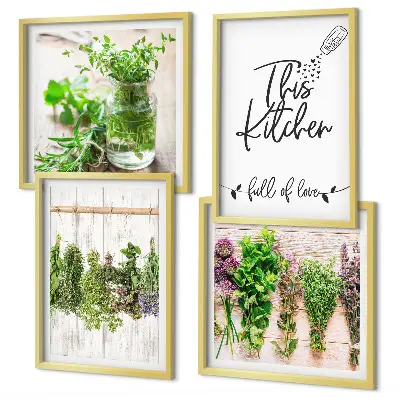 Multi-piece kitchen herb wall art set drying botanical plant prints