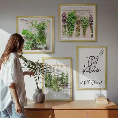 Multi-piece kitchen herb wall art set drying botanical plant prints