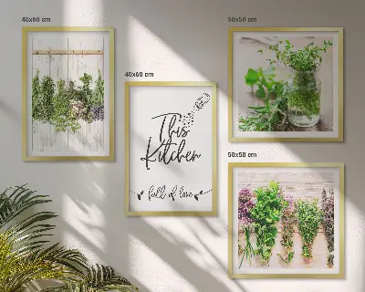 Multi-piece kitchen herb wall art set drying botanical plant prints