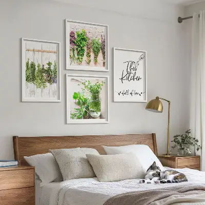 Multi-piece kitchen herb wall art set drying botanical plant prints