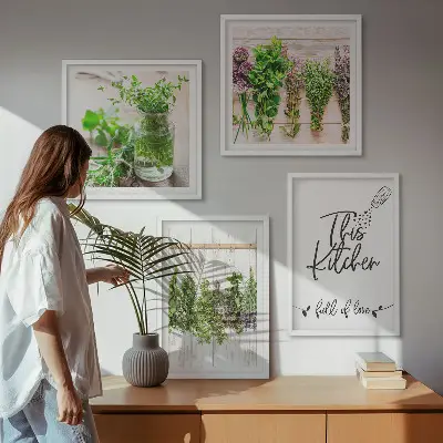 Multi-piece kitchen herb wall art set drying botanical plant prints