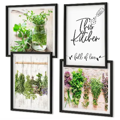 Multi-piece kitchen herb wall art set drying botanical plant prints