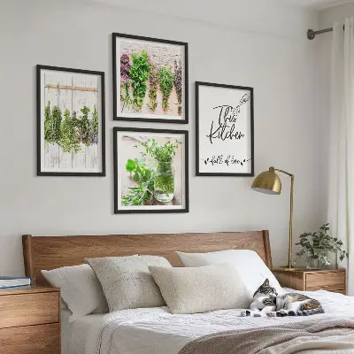 Multi-piece kitchen herb wall art set drying botanical plant prints