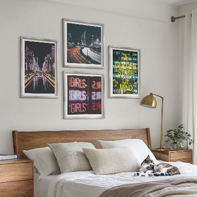Set of 4 wall art pieces Neon signs in the city at night
