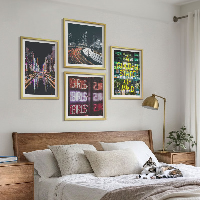 Set of 4 wall art pieces Neon signs in the city at night