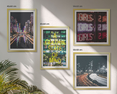 Set of 4 wall art pieces Neon signs in the city at night