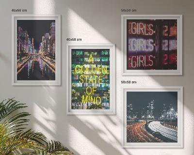 Set of 4 wall art pieces Neon signs in the city at night