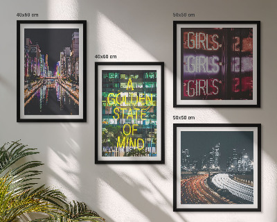 Set of 4 wall art pieces Neon signs in the city at night
