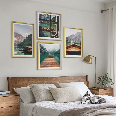Multi-piece wall decor set Mountain landscapes cottage boats
