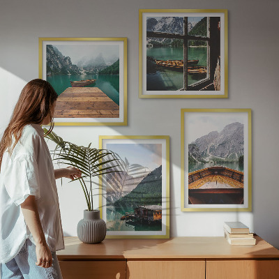 Multi-piece wall decor set Mountain landscapes cottage boats