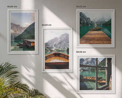 Multi-piece wall decor set Mountain landscapes cottage boats
