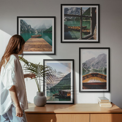 Multi-piece wall decor set Mountain landscapes cottage boats