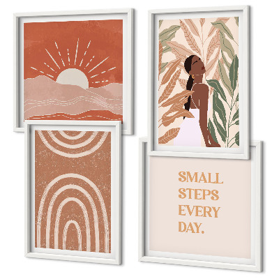 Set of 4 wall art pieces Boho abstract shapes