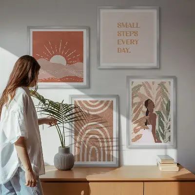 Boho abstract shapes wall art set of 4 pieces