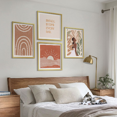 Set of 4 wall art pieces Boho abstract shapes