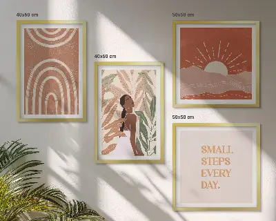 Boho abstract shapes wall art set of 4 pieces