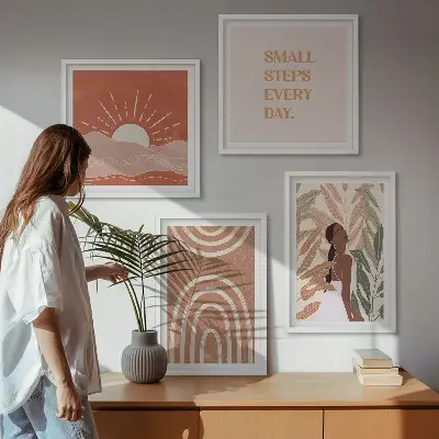 Boho abstract shapes wall art set of 4 pieces