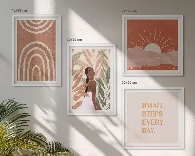 Boho abstract shapes wall art set of 4 pieces