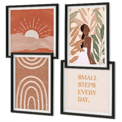 Set of 4 wall art pieces Boho abstract shapes