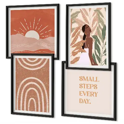Boho abstract shapes wall art set of 4 pieces