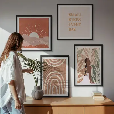 Boho abstract shapes wall art set of 4 pieces