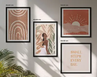 Boho abstract shapes wall art set of 4 pieces